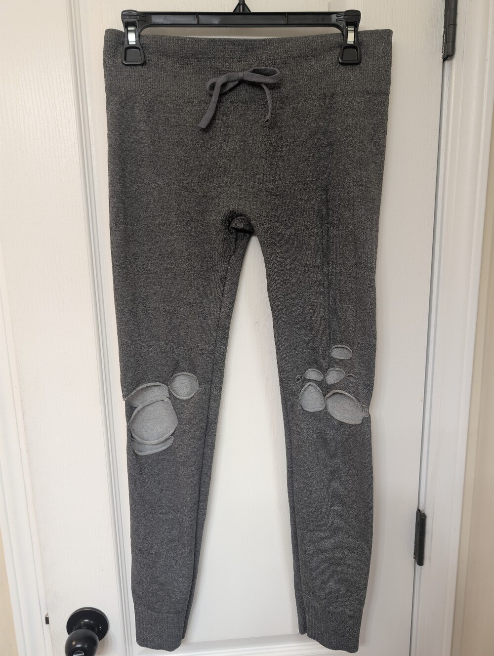 Gray Knit Jogger Leggings with Knee Patch Cutouts